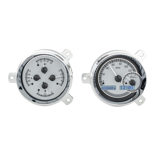 Dakota Digital Gauge Kit, 1951- 52 For Chevrolet, Analog, Silver Background, Alloy Style Face, White Display