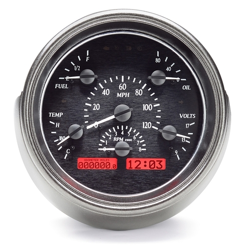 Dakota Digital Gauge Kit, 1951 For Ford, Analog, Black Background, Alloy Style Face, Red Display