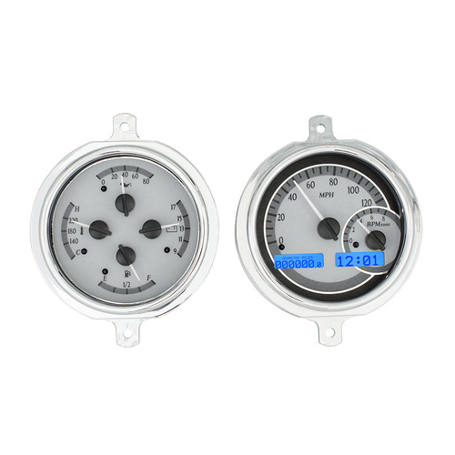 Dakota Digital Gauge Kit, 1951- 52 For Ford Pickup, Analog, Silver Background, Alloy Style Face, Blue Display