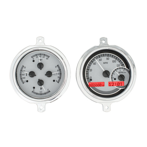 Dakota Digital Gauge Kit, 1951- 52 For Ford Pickup, Analog, Silver Background, Alloy Style Face, Red Display