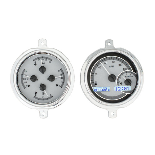 Dakota Digital Gauge Kit, 1951- 52 For Ford Pickup, Analog, Silver Background, Alloy Style Face, White Display