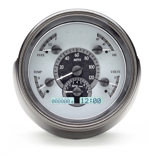 Dakota Digital Gauge Kit, 1951 For Ford, Analog, Silver Background, Alloy Style Face, White Display