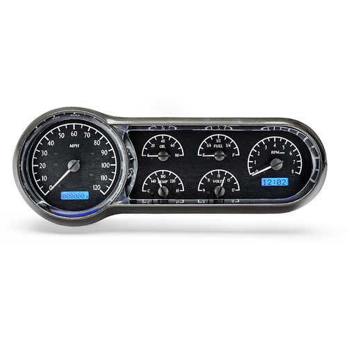 Dakota Digital Gauge Kit, 1953- 54 For Chevrolet, Analog, Black Background, Alloy Style Face, Blue Display