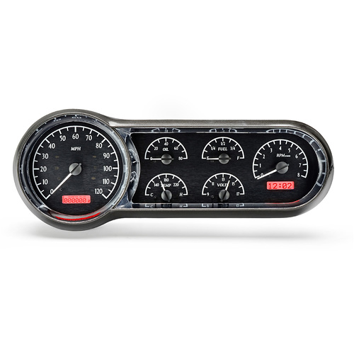 Dakota Digital Gauge Kit, 1953- 54 For Chevrolet, Analog, Black Background, Alloy Style Face, Red Display