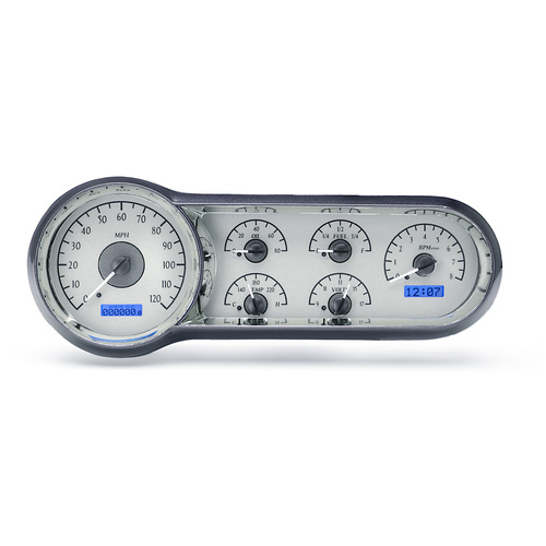 Dakota Digital Gauge Kit, 1953- 54 For Chevrolet, Analog, Silver Background, Alloy Style Face, Blue Display