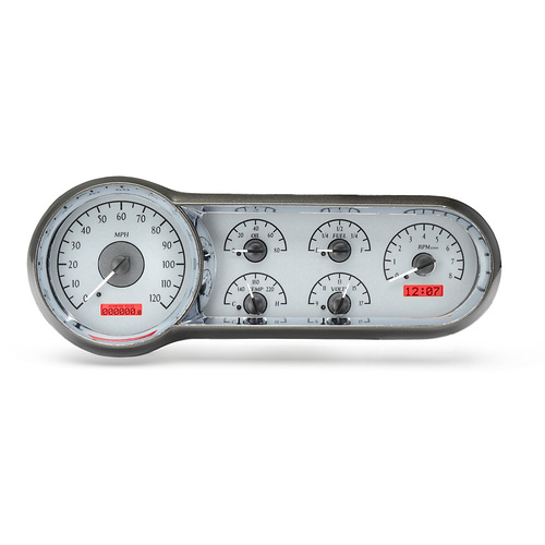 Dakota Digital Gauge Kit, 1953- 54 For Chevrolet, Analog, Silver Background, Alloy Style Face, Red Display