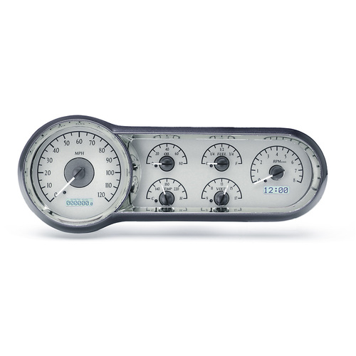 Dakota Digital Gauge Kit, 1953- 54 For Chevrolet, Analog, Silver Background, Alloy Style Face, White Display