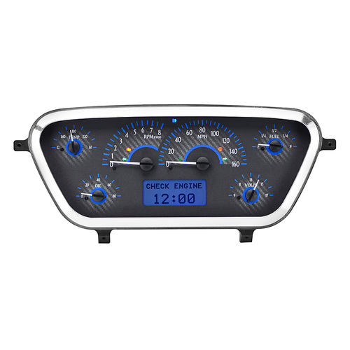 Dakota Digital Gauge Kit, 1953- 55 For Ford Pickup, Analog, Carbon Fiber Background, Alloy Style Face, Blue Display