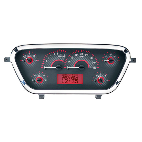 Dakota Digital Gauge Kit, 1953- 55 For Ford Pickup, Analog, Carbon Fiber Background, Alloy Style Face, Red Display