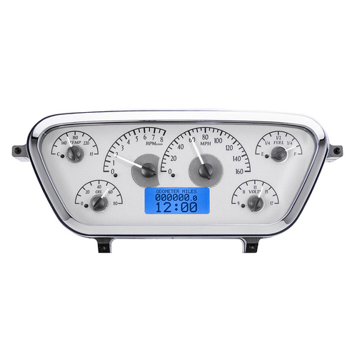 Dakota Digital Gauge Kit, 1953- 55 For Ford Pickup, Analog, Silver Background, Alloy Style Face, Blue Display