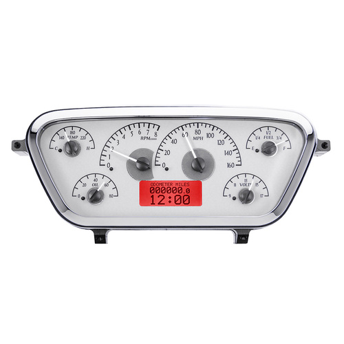 Dakota Digital Gauge Kit, 1953- 55 For Ford Pickup, Analog, Silver Background, Alloy Style Face, Red Display