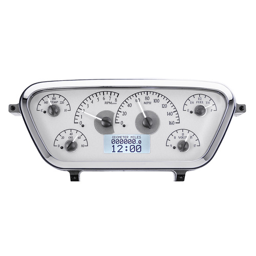 Dakota Digital Gauge Kit, 1953- 55 For Ford Pickup, Analog, Silver Background, Alloy Style Face, White Display