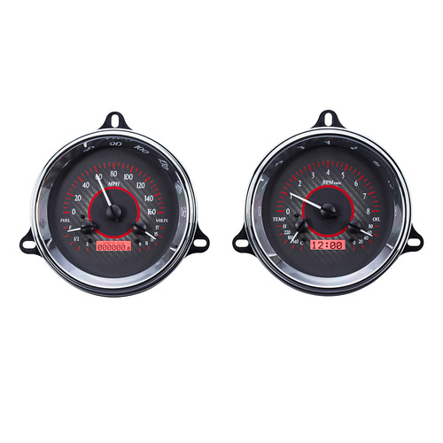 Dakota Digital Gauge Kit, 1961 For Chevrolet Pickup, Analog, Carbon Fiber Background, Alloy Style Face, Red Display