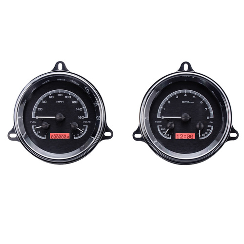 Dakota Digital Gauge Kit, 1955 For Chevrolet Pickup, Analog, Black Background, Alloy Style Face, Red Display