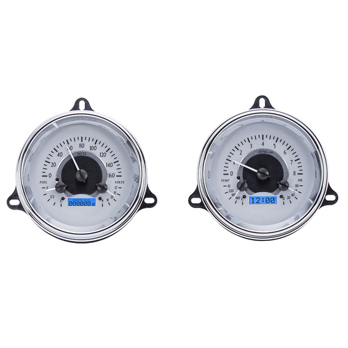 Dakota Digital Gauge Kit, 1957 For Chevrolet Pickup, Analog, Silver Background, Alloy Style Face, Blue Display