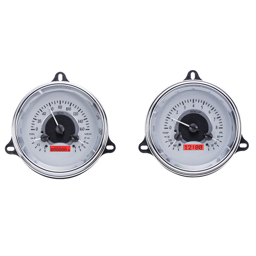 Dakota Digital Gauge Kit, 1958 For Chevrolet Pickup, Analog, Silver Background, Alloy Style Face, Red Display