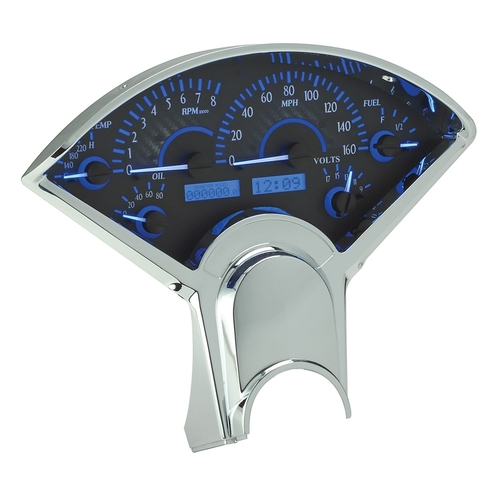 Dakota Digital Gauge Kit, 1955- 56 For Chevrolet, Analog, Carbon Fiber Background, Alloy Style Face, Blue Display