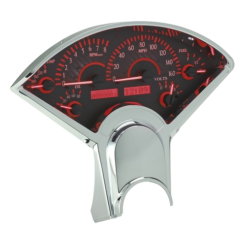 Dakota Digital Gauge Kit, 1955- 56 For Chevrolet, Analog, Carbon Fiber Background, Alloy Style Face, Red Display