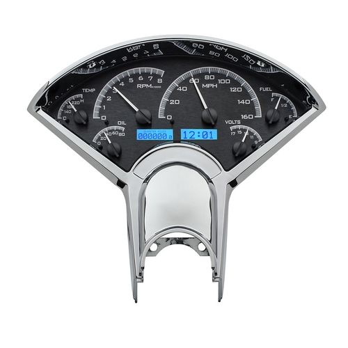 Dakota Digital Gauge Kit, 1955- 56 For Chevrolet, Analog, Black Background, Alloy Style Face, Blue Display