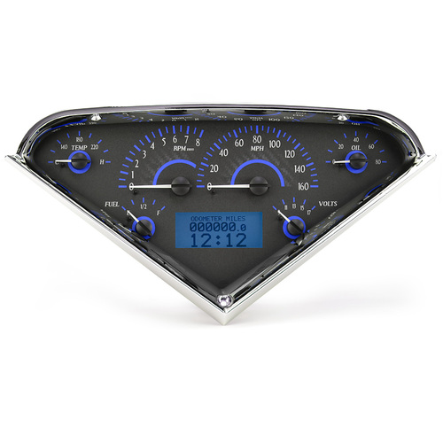 Dakota Digital Gauge Kit, 1955- 59 For Chevrolet Pickup, Analog, Carbon Fiber Background, Alloy Style Face, Blue Display