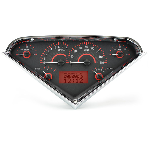 Dakota Digital Gauge Kit, 1955- 59 For Chevrolet Pickup, Analog, Carbon Fiber Background, Alloy Style Face, Red Display