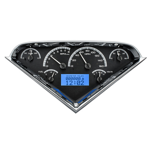 Dakota Digital Gauge Kit, 1955- 59 For Chevrolet Pickup, Analog, Black Background, Alloy Style Face, Blue Display