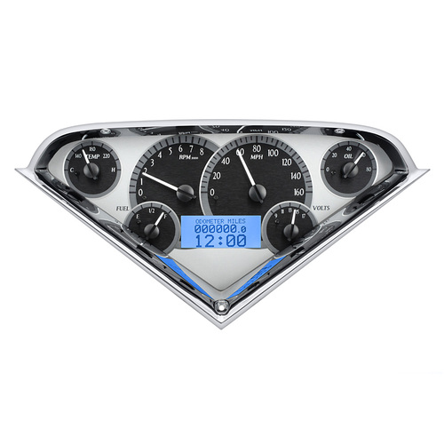 Dakota Digital Gauge Kit, 1955- 59 For Chevrolet Pickup, Analog, Silver Background, Alloy Style Face, Blue Display