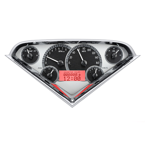 Dakota Digital Gauge Kit, 1955- 59 For Chevrolet Pickup, Analog, Silver Background, Alloy Style Face, Red Display