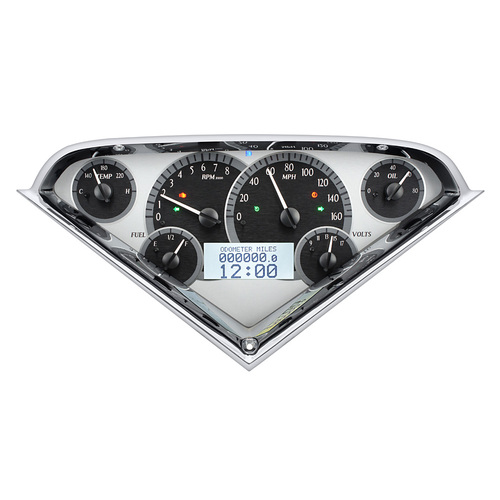 Dakota Digital Gauge Kit, 1955- 59 For Chevrolet Pickup, Analog, Silver Background, Alloy Style Face, White Display