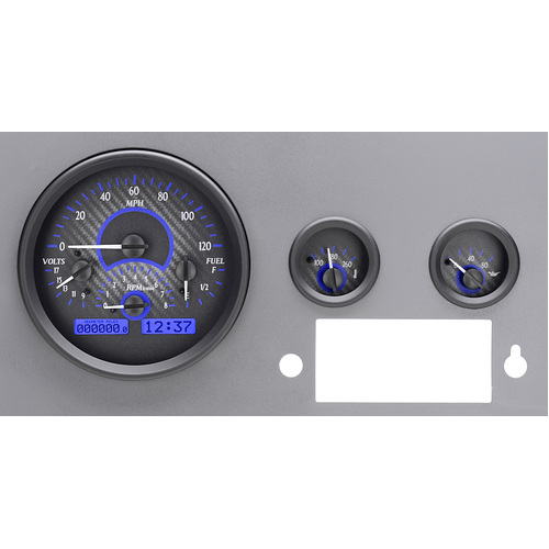 Dakota Digital Gauge Kit, 1955- 86 For Jeep CJ, Analog, Carbon Fiber Background, Alloy Style Face, Blue Display