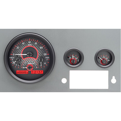 Dakota Digital Gauge Kit, 1955- 86 For Jeep CJ, Analog, Carbon Fiber Background, Alloy Style Face, Red Display