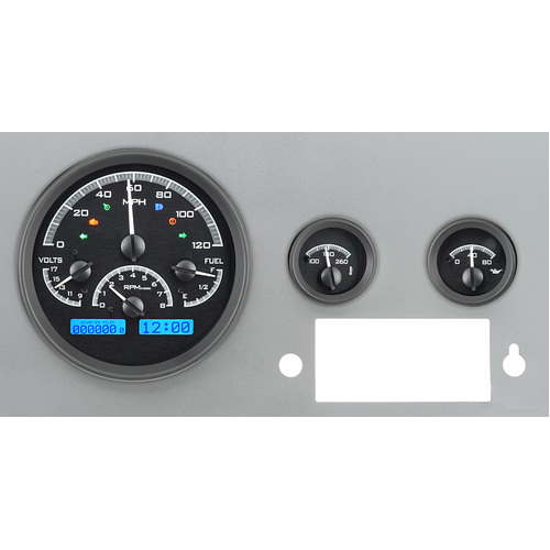 Dakota Digital Gauge Kit, 1955- 86 For Jeep CJ, Analog, Black Background, Alloy Style Face, Blue Display