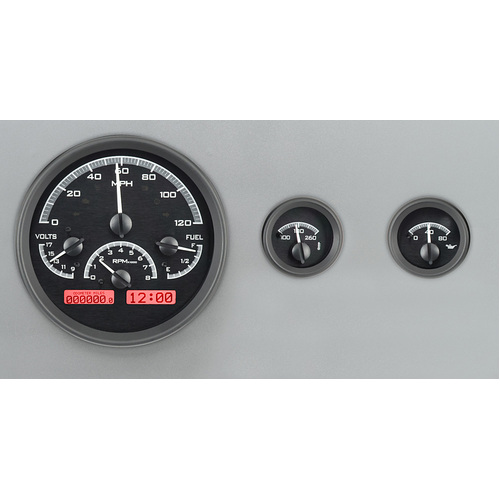 Dakota Digital Gauge Kit, 1955- 86 For Jeep CJ, Analog, Black Background, Alloy Style Face, Red Display