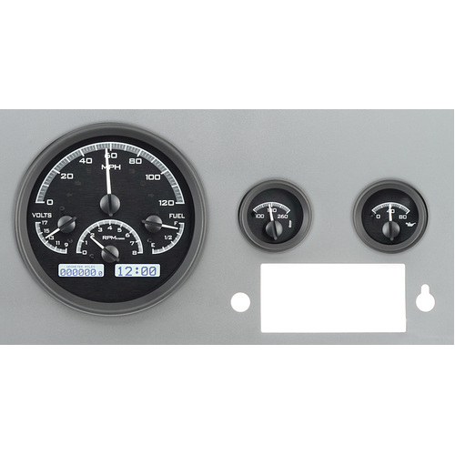 Dakota Digital Gauge Kit, 1955- 86 For Jeep CJ, Analog, Black Background, Alloy Style Face, White Display