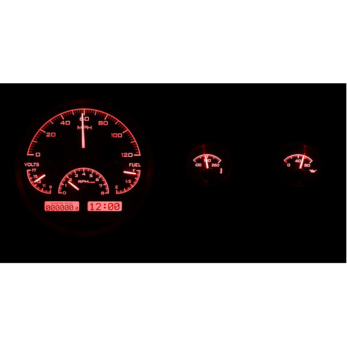 Dakota Digital Gauge Kit, 1955- 86 For Jeep CJ, Analog, Silver Background, Alloy Style Face, Red Display