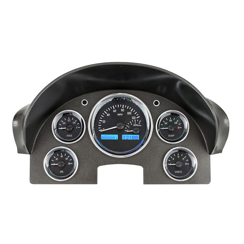 Dakota Digital Gauge Kit, 1956 For Ford, Analog, Black Background, Alloy Style Face, Blue Display