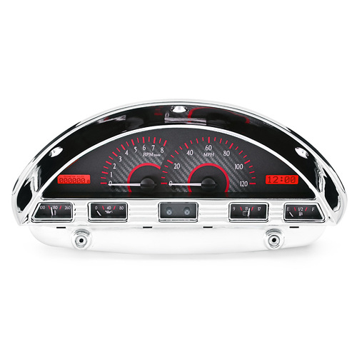 Dakota Digital Gauge Kit, 1963 For Ford Pickup, Analog, Carbon Fiber Background, Alloy Style Face, Red Display