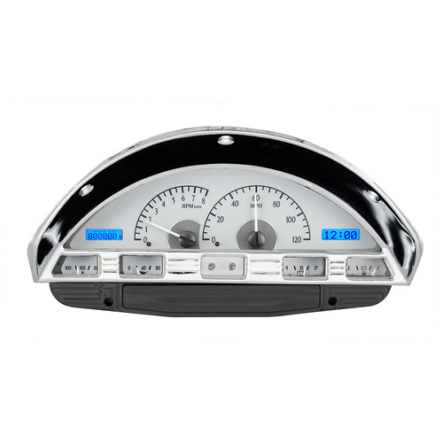 Dakota Digital Gauge Kit, 1959 For Ford Pickup, Analog, Silver Background, Alloy Style Face, Blue Display