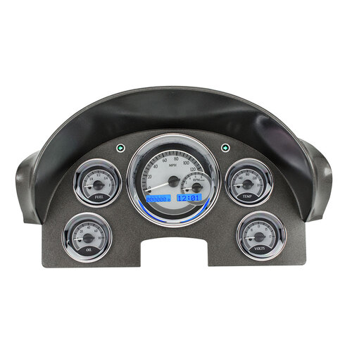 Dakota Digital Gauge Kit, 1959 For Ford, Analog, Silver Background, Alloy Style Face, Blue Display