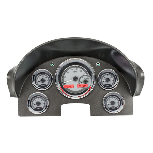 Dakota Digital Gauge Kit, 1960 For Ford, Analog, Silver Background, Alloy Style Face, Red Display