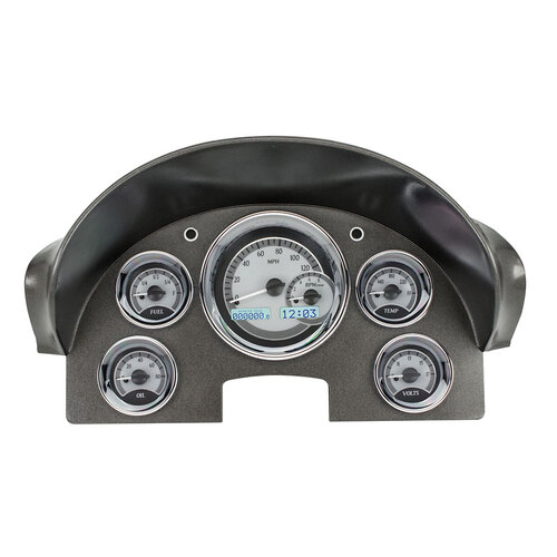 Dakota Digital Gauge Kit, 1961 For Ford, Analog, Silver Background, Alloy Style Face, White Display