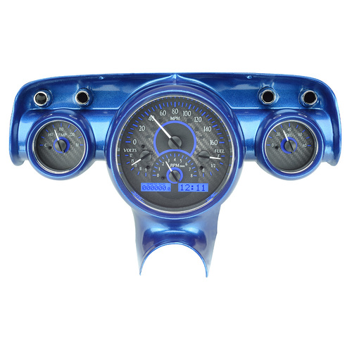 Dakota Digital Gauge Kit, 1963 For Chevrolet, Analog, Carbon Fiber Background, Alloy Style Face, Blue Display