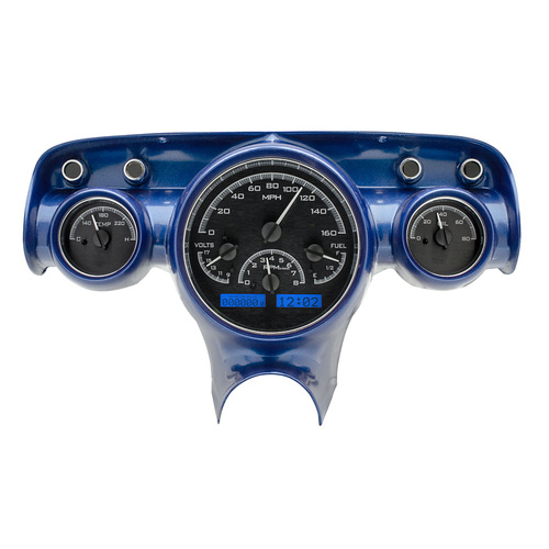 Dakota Digital Gauge Kit, 1957 For Chevrolet, Analog, Black Background, Alloy Style Face, Blue Display