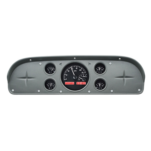 Dakota Digital Gauge Kit, 1957- 60 For Ford Pickup & 1961- 67 Econoline Van, Analog, Black Background, Alloy Style Face, Red Display