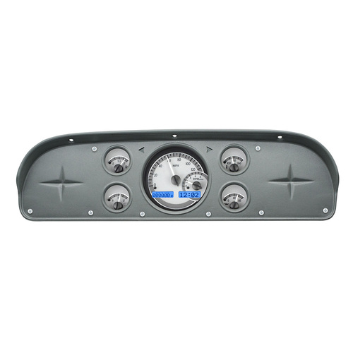 Dakota Digital Gauge Kit, 1957- 60 For Ford Pickup & 1961- 67 Econoline Van, Analog, Silver Background, Alloy Style Face, Blue Display