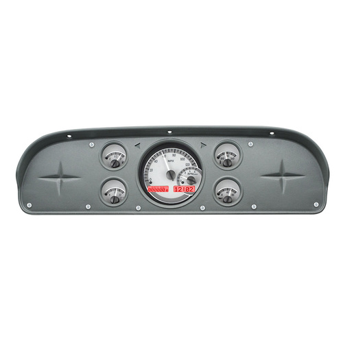 Dakota Digital Gauge Kit, 1957- 60 For Ford Pickup & 1961- 67 Econoline Van, Analog, Silver Background, Alloy Style Face, Red Display