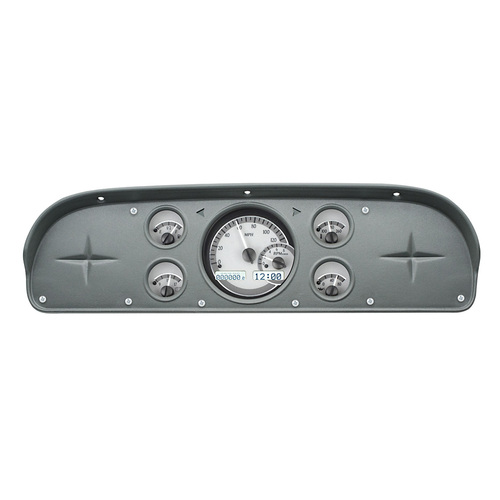 Dakota Digital Gauge Kit, 1957- 60 For Ford Pickup & 1961- 67 Econoline Van, Analog, Silver Background, Alloy Style Face, White Display