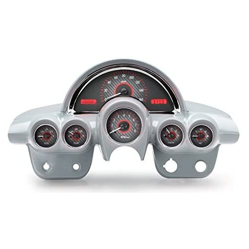 Dakota Digital Gauge Kit, 1958- 62 For Chevrolet Corvette, Analog, Carbon Fiber Background, Alloy Style Face, Red Display