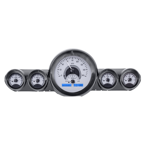 Dakota Digital Gauge Kit, 1959- 60 For Chevrolet For Impala/ El Camino, Analog, Silver Background, Alloy Style Face, Blue Display