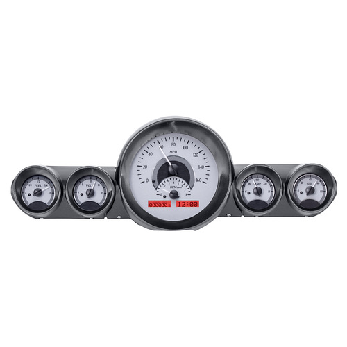 Dakota Digital Gauge Kit, 1959- 60 For Chevrolet For Impala/ El Camino, Analog, Silver Background, Alloy Style Face, Red Display